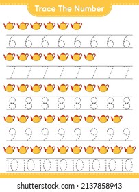 Trace the number. Tracing number with Teapot. Educational children game, printable worksheet, vector illustration