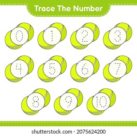 Trace the number. Tracing number with Tennis Ball. Educational children game, printable worksheet, vector illustration