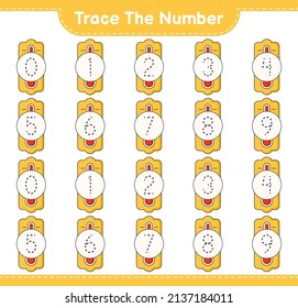 Rastrear el número. Número de seguimiento con termómetro. Juego infantil educativo, hoja de cálculo imprimible, ilustración vectorial