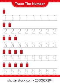 Trace the number. Tracing number with Travel Bag. Educational children game, printable worksheet, vector illustration