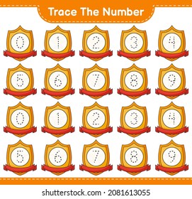 Trace the number. Tracing number with Trophy. Educational children game, printable worksheet, vector illustration