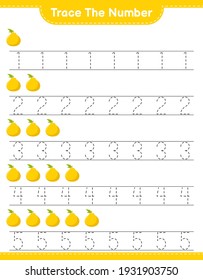 Trace the number. Tracing number with Ugli. Educational children game, printable worksheet, vector illustration