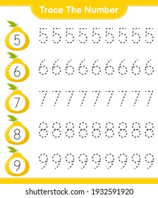 Trace the number. Tracing number with Ugli. Educational children game, printable worksheet, vector illustration