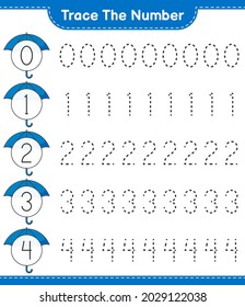 Trace the number. Tracing number with Umbrella. Educational children game, printable worksheet, vector illustration