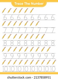 Trace the number. Tracing number with Umbrella. Educational children game, printable worksheet, vector illustration