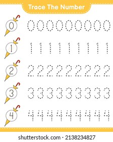 Trace the number. Tracing number with Umbrella. Educational children game, printable worksheet, vector illustration