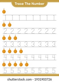Trace the number. Tracing number with Voavanga. Educational children game, printable worksheet, vector illustration