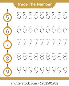 Trace the number. Tracing number with Voavanga. Educational children game, printable worksheet, vector illustration