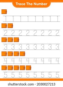 Trace the number. Tracing number with Wallet. Educational children game, printable worksheet, vector illustration