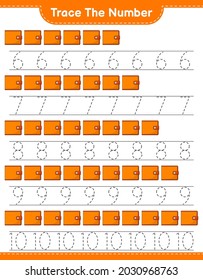 Trace the number. Tracing number with Wallet. Educational children game, printable worksheet, vector illustration