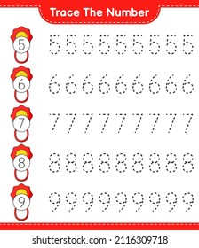 Trace the number. Tracing number with Water Gun. Educational children game, printable worksheet, vector illustration