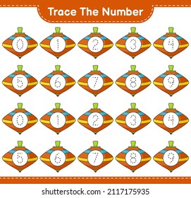 Trace the number. Tracing number with Whirligig Toy. Educational children game, printable worksheet, vector illustration