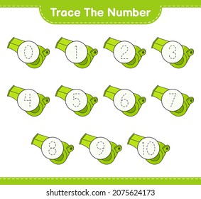 Trace the number. Tracing number with Whistle. Educational children game, printable worksheet, vector illustration