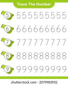 Trace the number. Tracing number with Whistle. Educational children game, printable worksheet, vector illustration