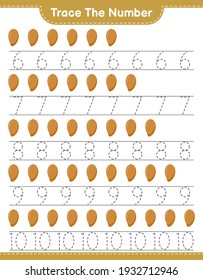 Trace the number. Tracing number with Zapote. Educational children game, printable worksheet, vector illustration