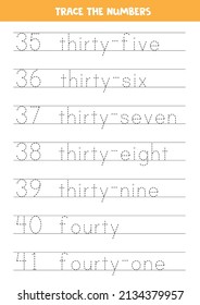 Números de seguimiento 35-41. Práctica de escritura a mano para niños de preescolar.