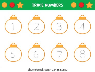 Trace numbers. Handwriting practice for preschool children. 