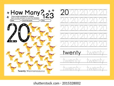 trace numbers writing practicing worksheets and learning numbers for preschool number twenty 20