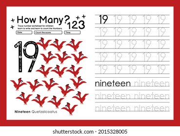 trace numbers writing practicing worksheets and learning numbers for preschool number nineteen 19