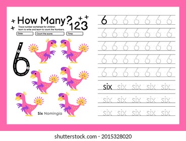 trace numbers writing practicing worksheets and learning numbers for preschool number six 6