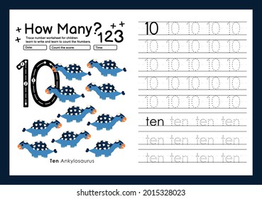 trace numbers writing practicing worksheets and learning numbers for preschool number ten 10