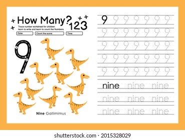 trace numbers writing practicing worksheets and learning numbers for preschool number nine 9