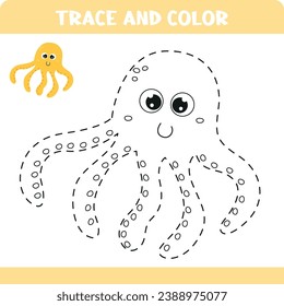 Tragen Sie die Tintenfisch-Handschrift-Übung für Kinder. Arbeitsblätter für Bildungsaktivitäten.