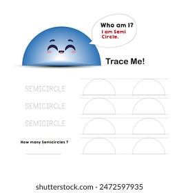 Trace Semicircles shape worksheet for learning shapes primary kindergarten practice sheets
