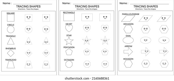 Trace The Shapes exercise printable activity for kids