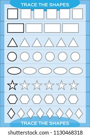 trace shapes kids education preschool worksheet stock vector royalty free 1130468318