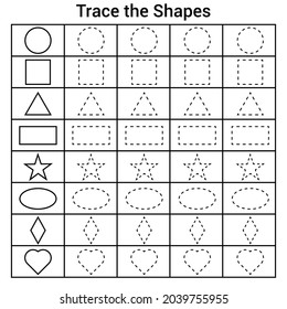 trace the shapes worksheet preschool. Kindergartens educational game for kids