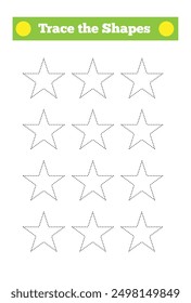 Trace the Star Shapes Handwriting Practice. Learning to write page for school children