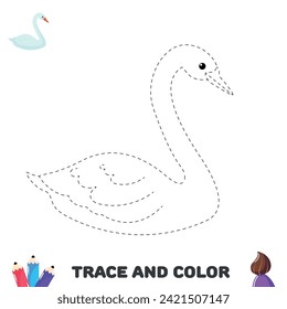 Trace swan. Coloring educational page for kids. Activity worksheet