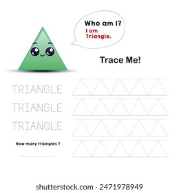 trace the Triangle shape worksheet for learning shapes primary kindergarten practice sheets.