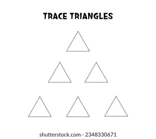  Trace triangles. Basic geometric shapes. Educational game. Worksheet for kids.
