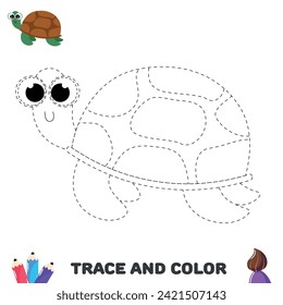 Trace turtle. Trace and color educational worksheet for kids. Activity color pages