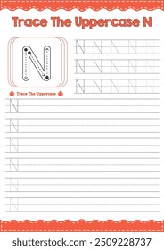 Verfolgen Sie das Alphabet N in Großbuchstaben