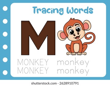trace the word of cute monkey . animal education game