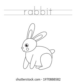 Trace the word. Cute rabbit. Handwriting practice for preschool kids.