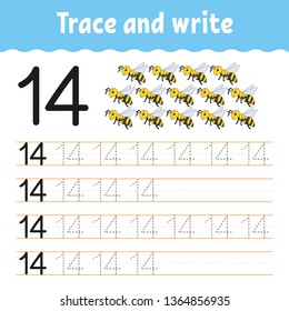 Trace and write. Handwriting practice. Learning numbers for kids. Education developing worksheet. Activity page. Game for toddlers and preschoolers. Isolated vector illustration in cute cartoon style