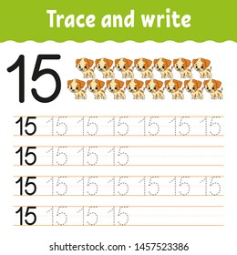 Trace and write. Handwriting practice. Learning numbers for kids. Education developing worksheet. Activity page. Game for toddlers and preschoolers. Isolated vector illustration in cute cartoon style.