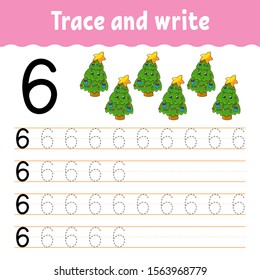 Trace and write. Handwriting practice. Learning numbers for kids. Education developing worksheet. Activity page. Game for toddlers and preschoolers. Isolated vector illustration in cute cartoon style.