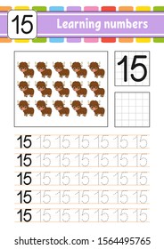 Trace and write. Handwriting practice. Learning numbers for kids. Education developing worksheet. Activity page. Game for toddlers and preschoolers. Isolated vector illustration in cute cartoon style.