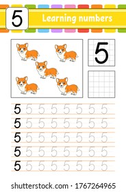 Trace and write. Handwriting practice. Learning numbers for kids. Education developing worksheet. Activity page. Isolated vector illustration in cute cartoon style.