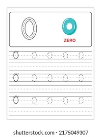 Trace and write. Handwriting practice. Tracing number. Educational children's games, printable worksheets, vector illustration.  Number 0-9