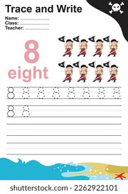 Trace and write number for children. Exercise for children to recognize the number. Educational worksheet for preschool. Vector file.