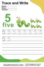 Trace and write number for children. Exercise for children to recognize the number. Writing activity for kids. Vector file.