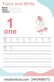 Trace and write number for children. Exercise for children to recognize the number. Educational worksheet for preschool. Vector file.