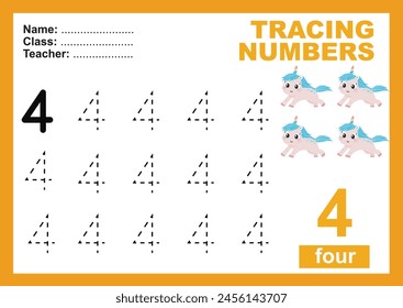 Trace and write number for children. Exercise for children to recognize the number. Educational worksheet for preschool. Vector file.