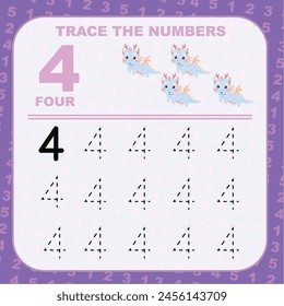 Trace and write number for children. Exercise for children to recognize the number. Educational worksheet for preschool. Vector file.